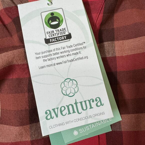 Aventura Shirt Womens Medium Red Plaid Artisan Top Organic Cotton Embroidered - Picture 7 of 11